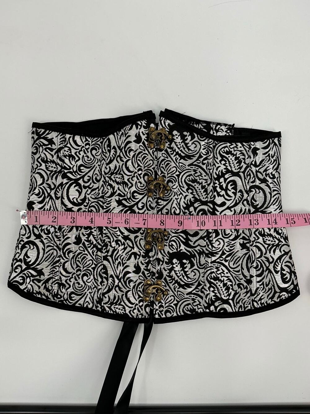 Glamtastik Black Silver Brocade Underbust Corset Busk XL